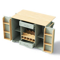 KÜCHENINSEL auf Rollen 138/45(70)/92 cm Antikgrün mit Klappplatte, Weinregal, Glashalter und Gewürzregal - Salbeigrün, Holz/Holzwerkstoff (70/92/138cm) - Oxeza