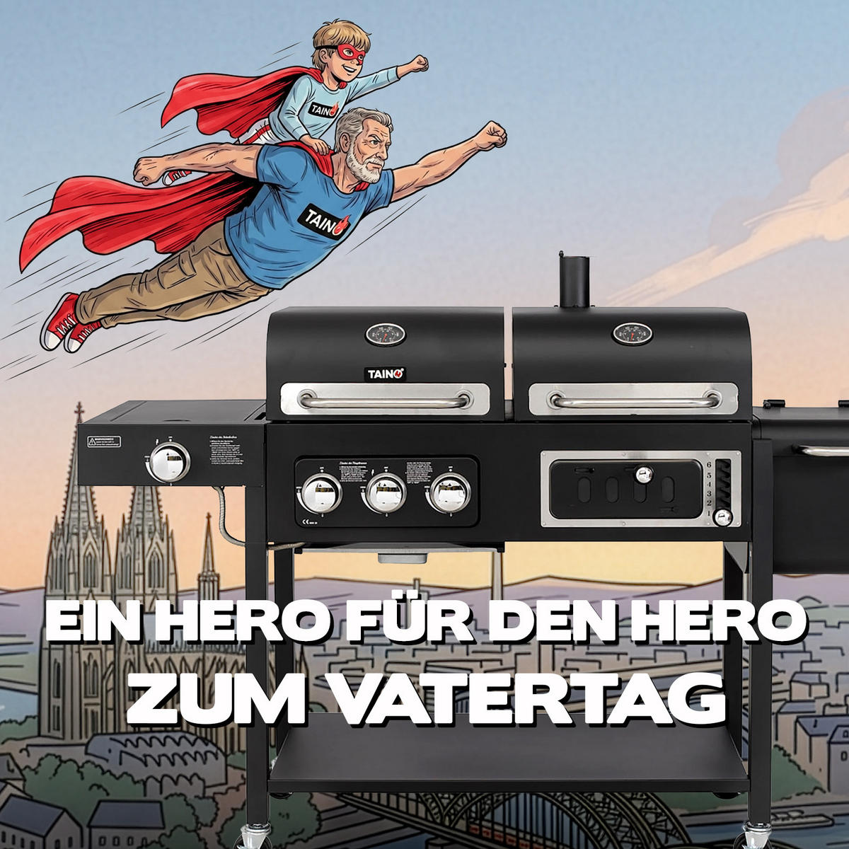 GASGRILL und Smoker HERO DUO - Schwarz, Metall (164/118/60cm) - TAINO