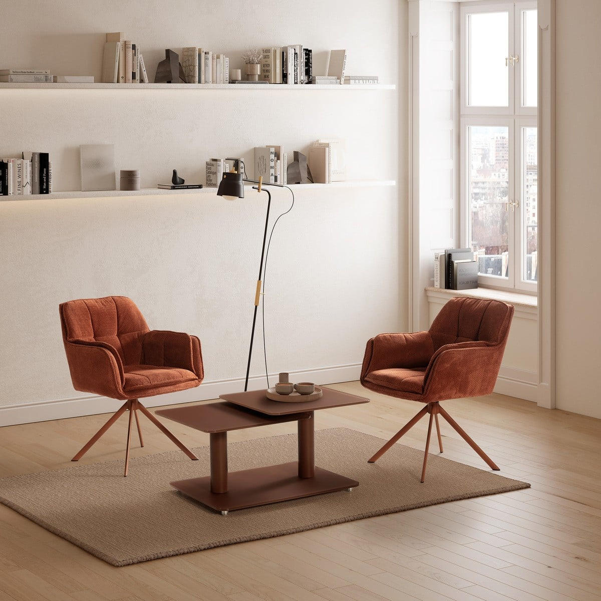 COUCHTISCH mit quadratischen Glasplatten 54/42,8/114,6 cm - Terracotta, Glas (66.5/54/42.8cm) - Calicosy