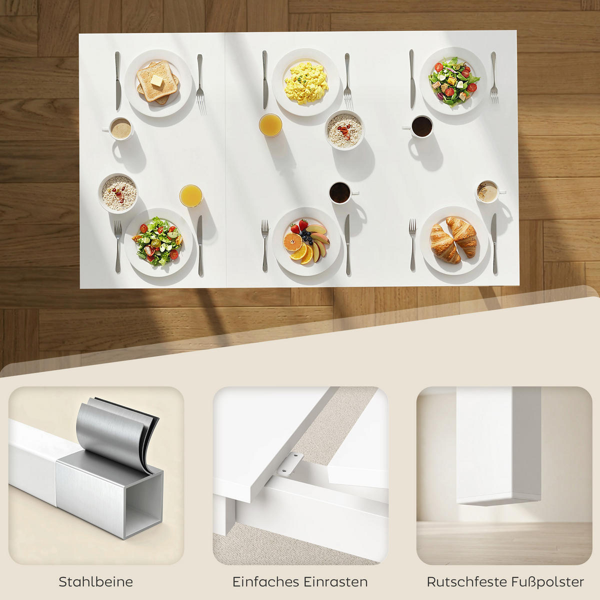 AUSZIEHBARER-ESSTISCH MDF Stahl Weiß - Weiß, Holzwerkstoff/Metall (120/70/74cm) - HOMCOM