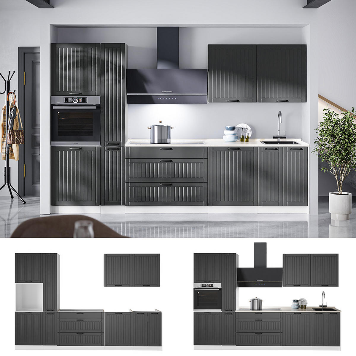 KUCHYNKA Fame-Line, Tmavo-sivá/biely, 310 cm, AP Marble - biela/tmavosivá, kompozitné drevo (310/206.8/60cm) - Vicco