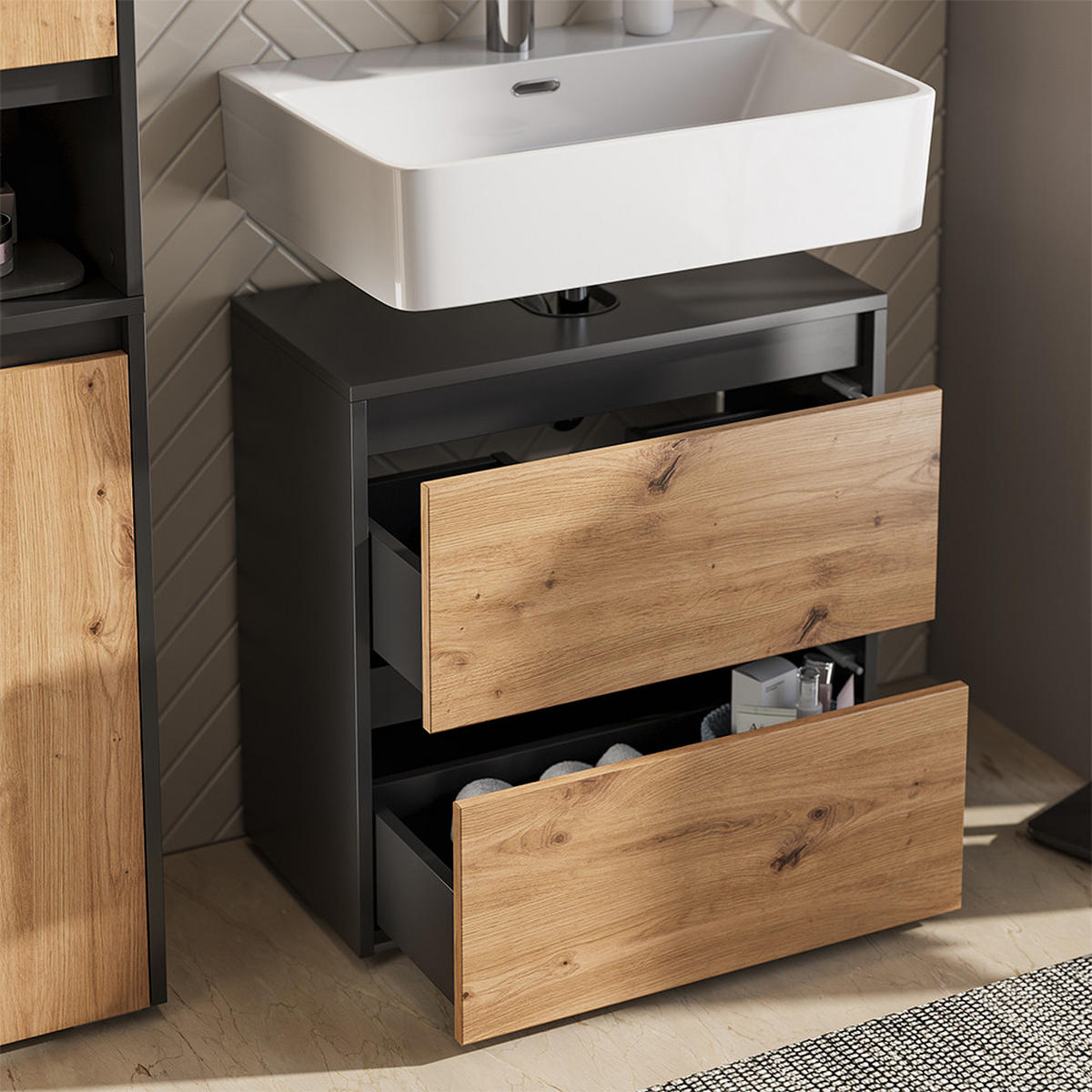 BADMÖBEL-SET Majest Anthrazit/Artisan 3 Teile - Hellgrau, Holzwerkstoff (60.1/62/30.1cm) - Vicco