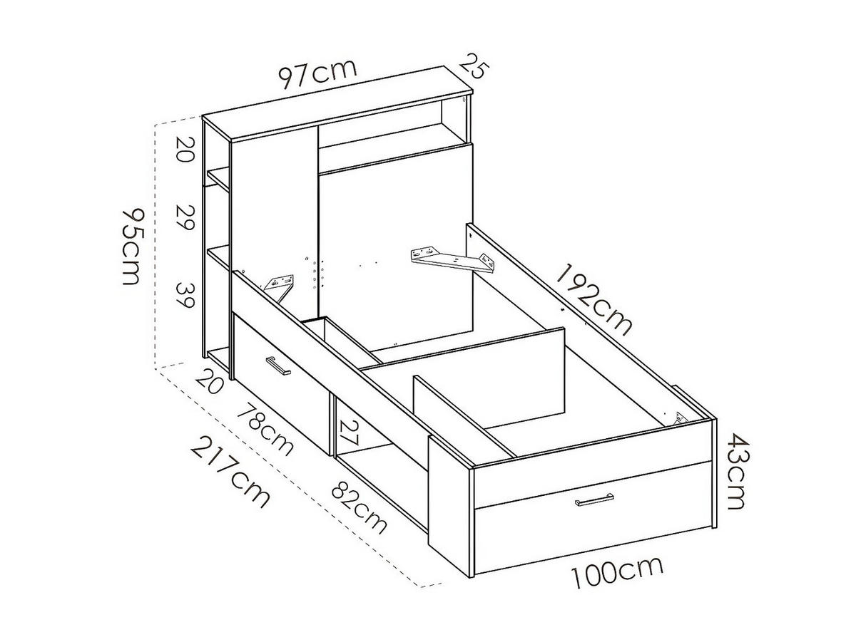 BETT mit Kopfteil, Stauraum & Schublade - 90 x 190 cm - Naturfarben & Anthrazit - LEANDRE - Anthrazit, Holz (99.5/218.5cm) - Vente-Unique