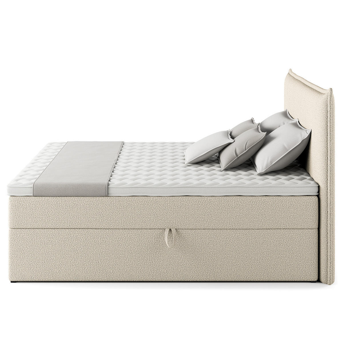 BOXBETT mit Stauraum - Bouclé - Creme, Holzwerkstoff/Textil (200/200cm) - home24
