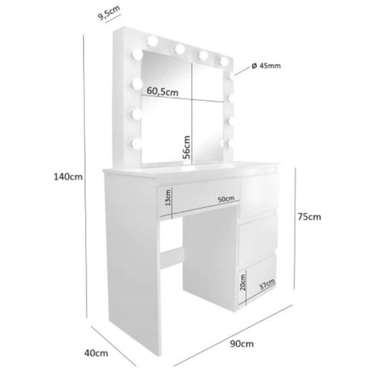 SCHMINKTISCH, weiß 90/40/140 cm - Weiß, Holzwerkstoff (88.5/7.5/79cm)