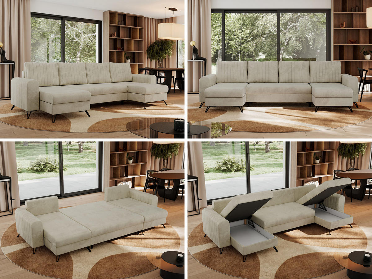 WOHNLANDSCHAFT AXEL U Velvet Beige - Beige/Schwarz, Textil/Metall (312/90/140cm) - MKS