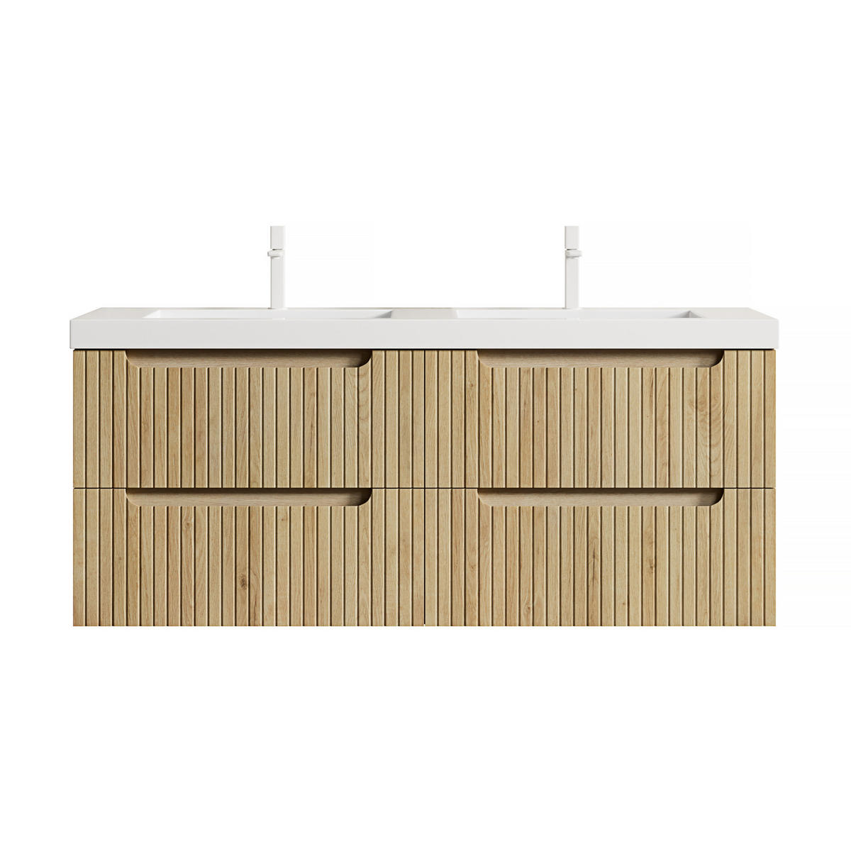 WASCHTISCHKOMBI 120x46x53cm Weiß/Weißeiche mit Kunststeinbecken & 4 Schubladen - Eichefarben, Kunststoff (120/53/46cm) - Modfu
