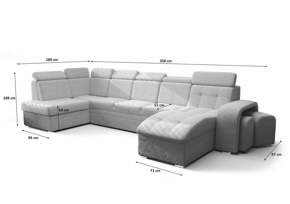 WOHNLANDSCHAFT KONGO RBN13, Eckcouch in U-Form mit Schlaffunktion, Farbe: Schwarz, Kunstleder, Ottomane Links - Schwarz, Textil (392/108/180cm) - O-Sofa