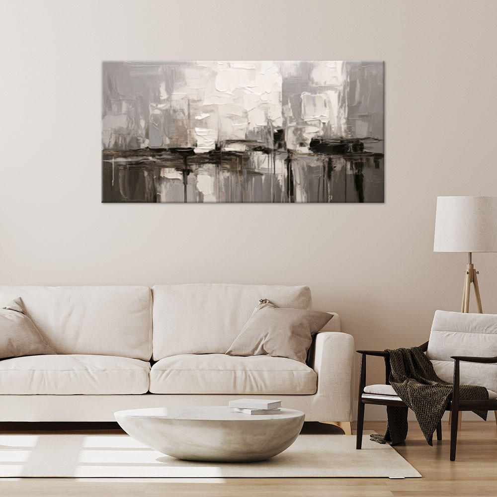 LEINWANDBILD Abstrakte Grautöne Komposition 80x40cm - Grau, Textil (80/40cm) - Feeby