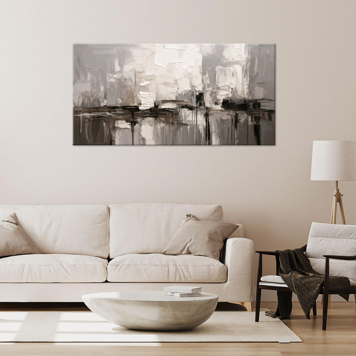 LEINWANDBILD Abstrakte Grautöne Komposition 100x50cm - Grau, Textil (100/50cm) - Feeby