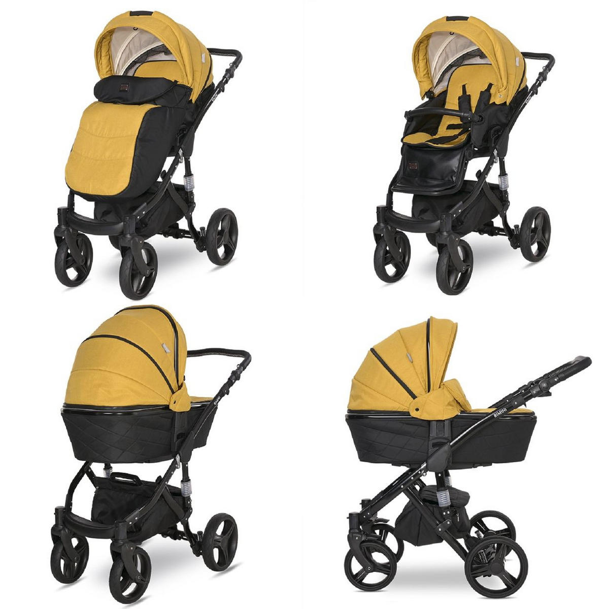 KOMBIKINDERWAGEN Rimini Premium gelb Sportsitz Tragewanne Moskitonetz verstellbar - Gelb, Metall (112/60/117cm) - Lorelli