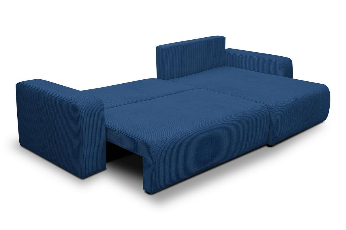 ECKSOFA Luna XL mit Schlaffunktion und Bettkasten Cord-Stoff (Blau) - Blau, Textil (274/142cm) - VENASI MÖBEL