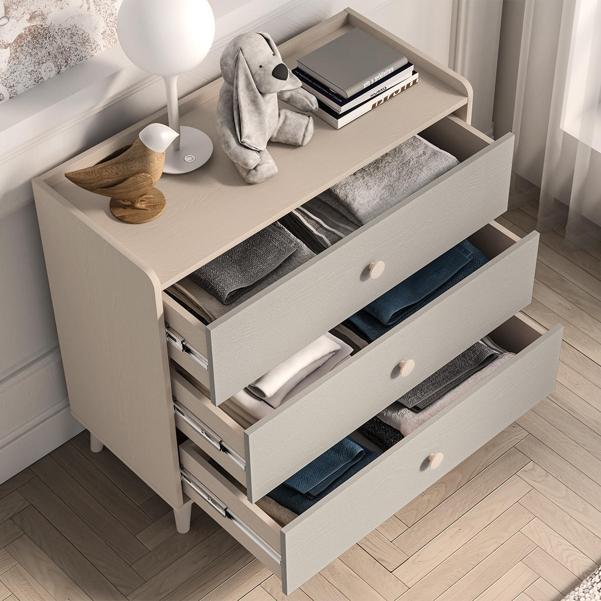 DĚTSKÁ KOMODA Alycia Béžová - Šedá - Efekt dřeva - šedá, dřevo (90/85/40cm) - Petits-meubles