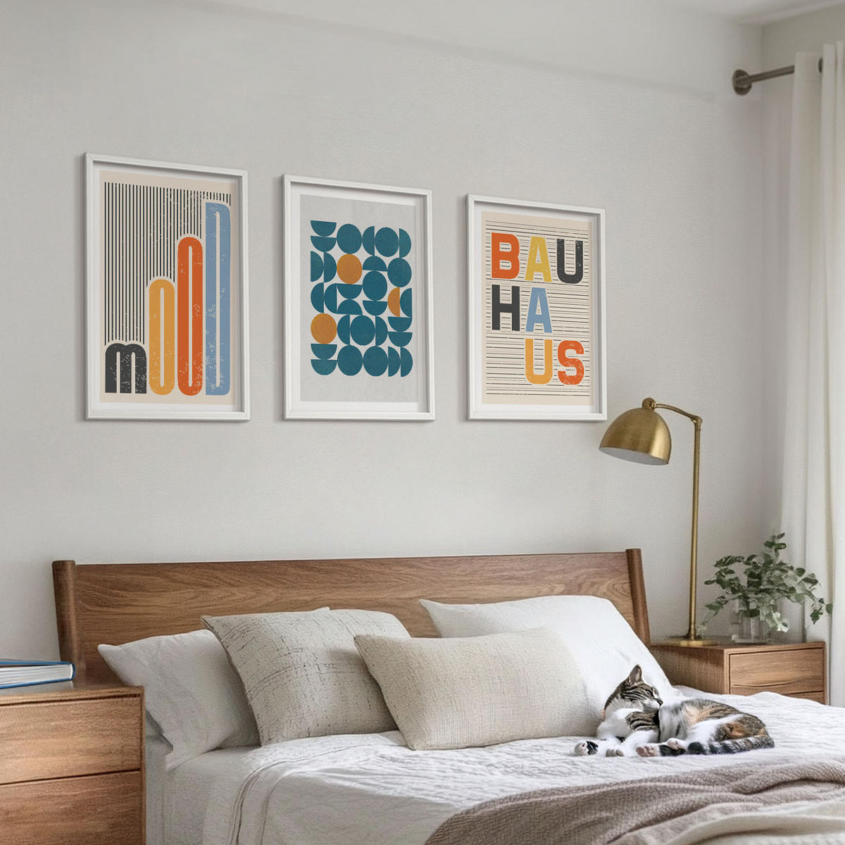 WANDBILDER 3er-Set - 40x60 cm Weißer Rahmen - Geometrische Muster im Bauhaus-Stil - Weiß, Kunststoff (40/60cm) - ArtPrintCave
