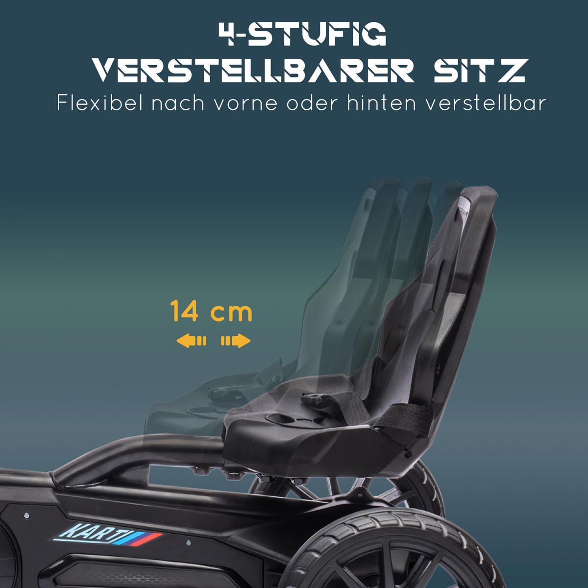 KINDER GO KART TRETAUTO, Schwarz, Kunststoff, Metall - Schwarz, Kunststoff (100/58/58.5cm) - HOMCOM