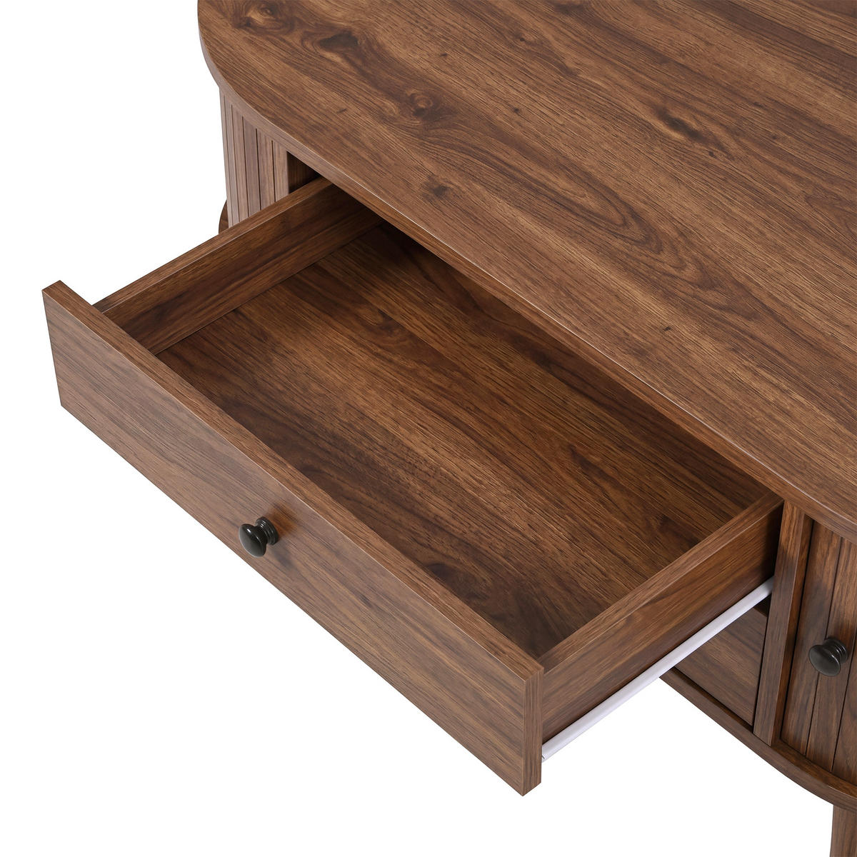 COUCHTISCH in Holzoptik Ovaler Wohnzimmertisch mit Schiebetüren und 2 Schubladen, 100 B / 50 T / 40 H(cm) - Dunkelbraun, Holzwerkstoff (50/100/40cm) - STILVORA