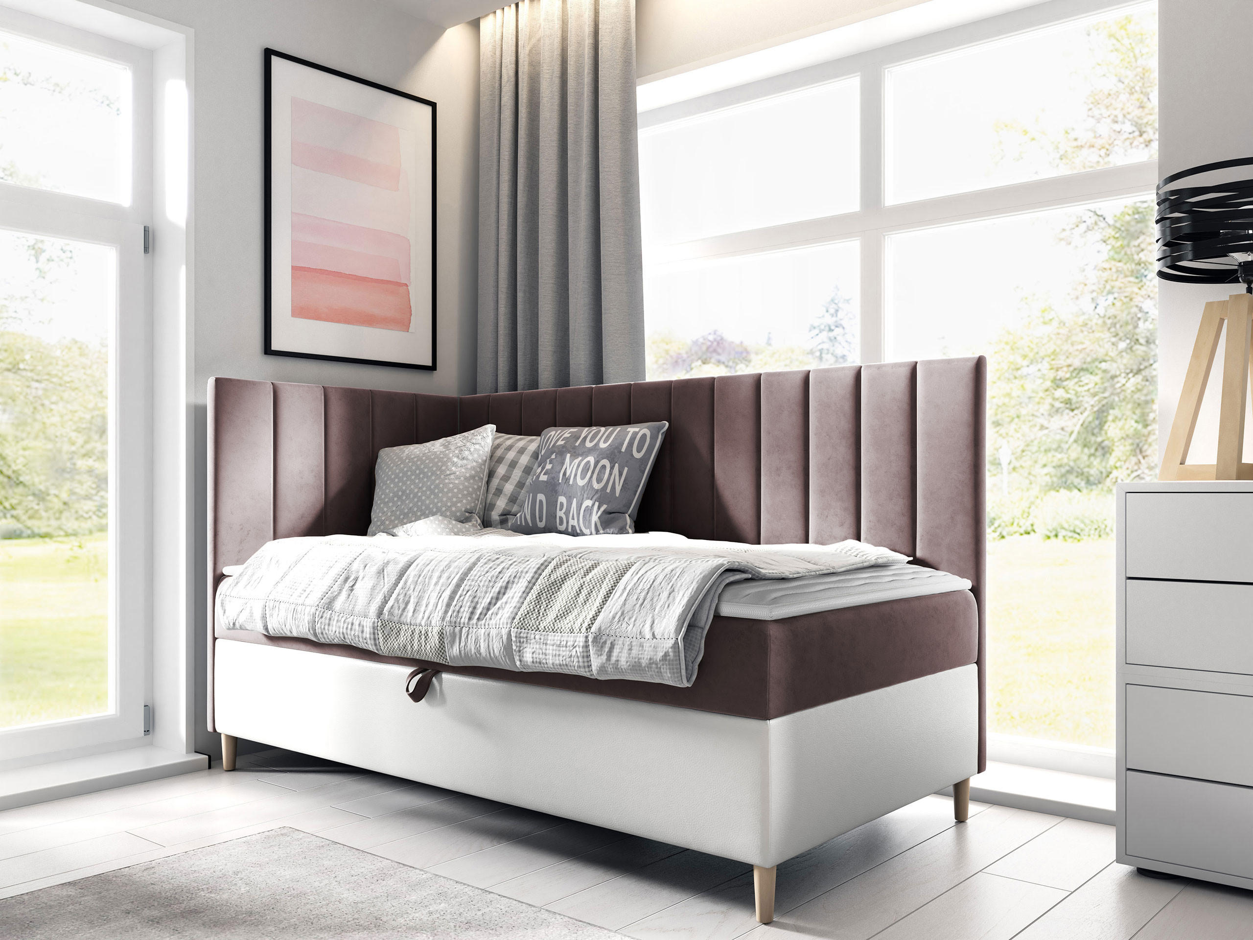BOXBETT Maja Junior 3, Seite zum Öffnen des Bettkastens: Links - Weiß/Rosa, Holz (90/200cm) - MIRJAN24