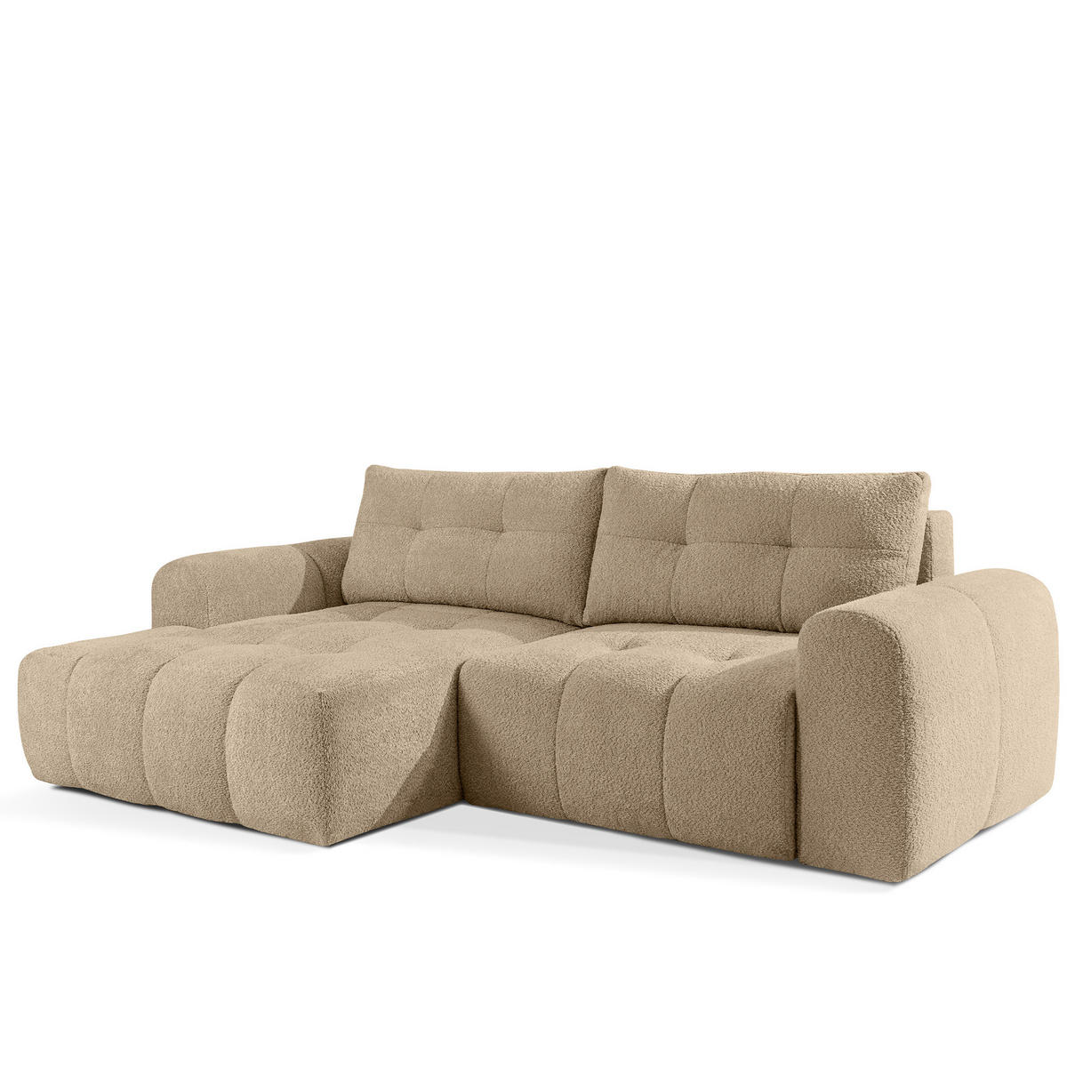 ECKSOFA MIT HOCKER RAVIA, Bouclé, Beige - Beige, Holz/Textil (96/50cm) - KONSIMO®