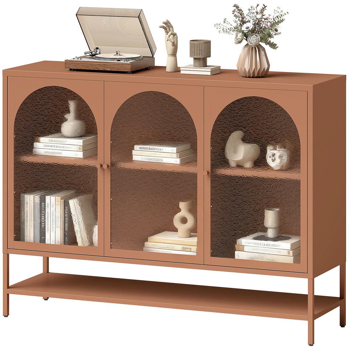 SIDEBOARD Rostbraun, 3 Glastüren, 140/40/105 cm - Rot, Holz (140/105/40cm) - PANGIVO