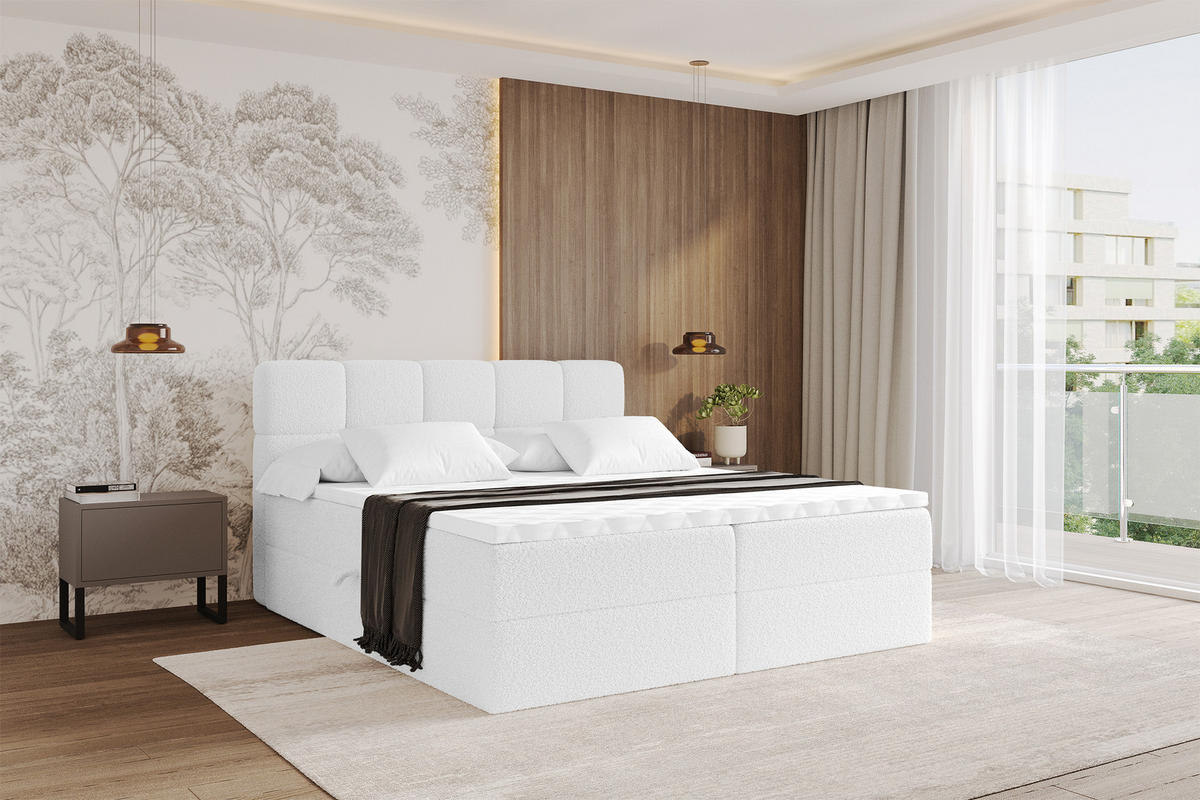 BOXBETT mit Matratze H3 - FAMA - 120x200 cm Weiß Quelle - Weiß, Holzwerkstoff (120/200cm) - ALTDECOR