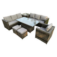 GARTENTISCHGRUPPE Polyrattan 9-Sitzer - Dunkelgrau/Grau, Glas/Kunststoff - Fimous