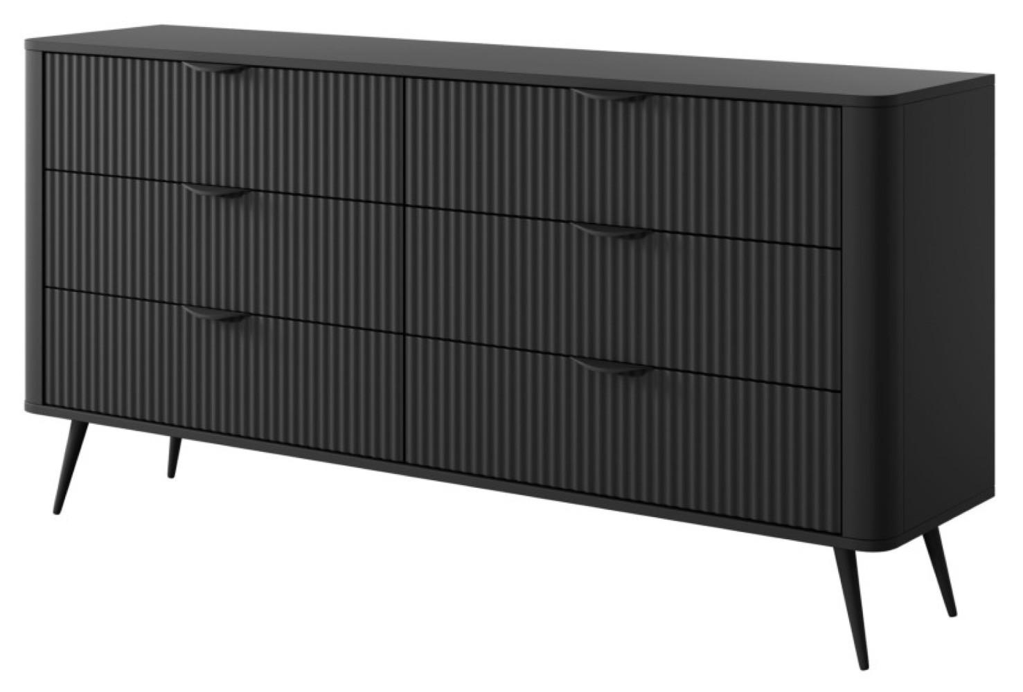 KOMMODE Schwarz LENA Geriffelt 6 Schubladen - Schwarz, Holzwerkstoff (163/81/38cm) - Sepro Meble