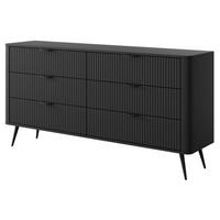 KOMMODE Schwarz LENA Geriffelt 6 Schubladen - Schwarz, Holzwerkstoff (163/81/38cm) - Sepro Meble