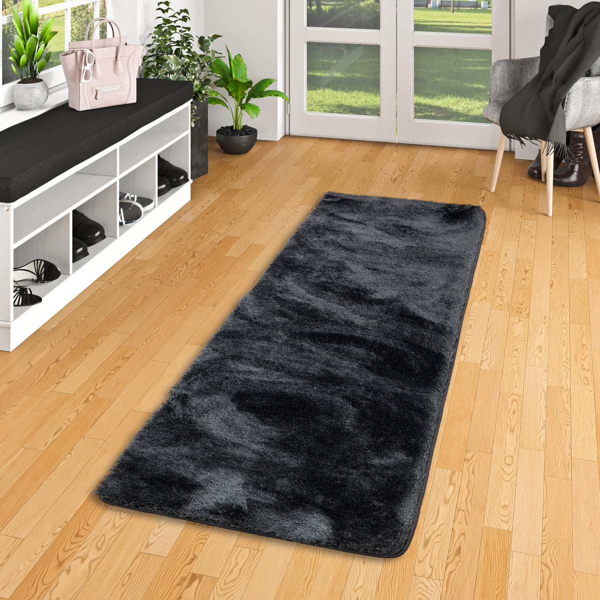 HOCHFLOR SHAGGY TEPPICH FEELING MIX LÄUFER - Anthrazit, Textil (80/200cm) - Snapstyle