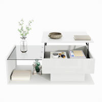 COUCHTISCH in Weiß mit LED-Effekt und Glasplatte für Wohnzimmer, B100/T50/H33/47,5 cm - Weiß, Holzwerkstoff (50/100/47.5cm) - STILVORA