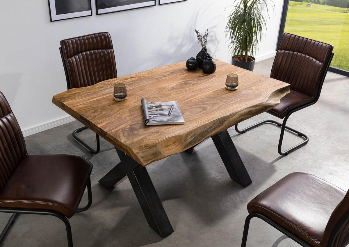 BAUMTISCH Sheesham 160x90x77 natur gebeizt / X-Beine anthrazit glänzend FREEFORM 5 - Braun, Holz (90/160/77cm) - Massivmoebel24