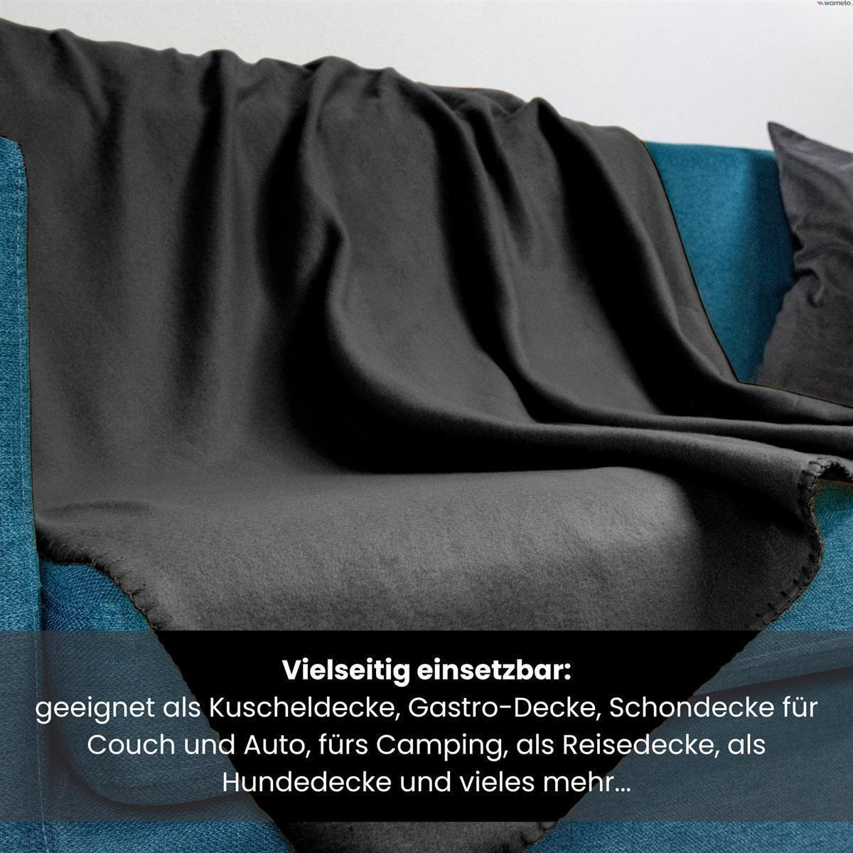 FLEECEDECKE 2er Set schwarz 130/160 cm Kettelrand Anti-Pilling - Schwarz, Textil (130/160cm) - wometo