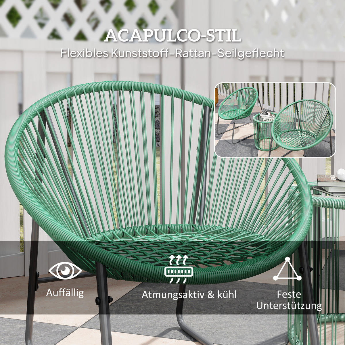 GARTENMÖBEL-SET, Outdoor Lounge Balkonmöbel für 2 Personen Grün - Grün, Metall - Outsunny