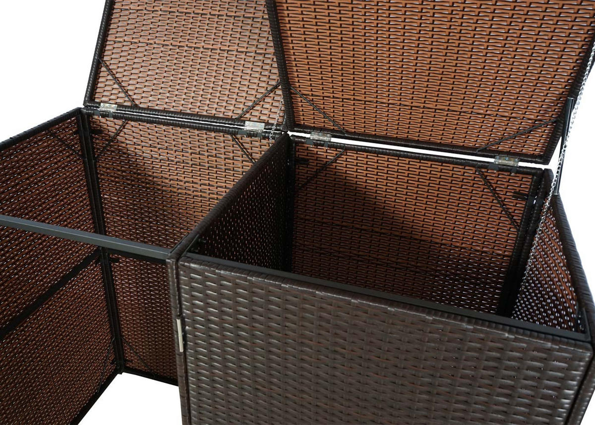 MÜLLTONNENBOX 2er HxBxT 176x130x131cm Poly-Rattan 2x120l Braun - Braun, Kunststoff (130/176/131cm) - PROREGAL