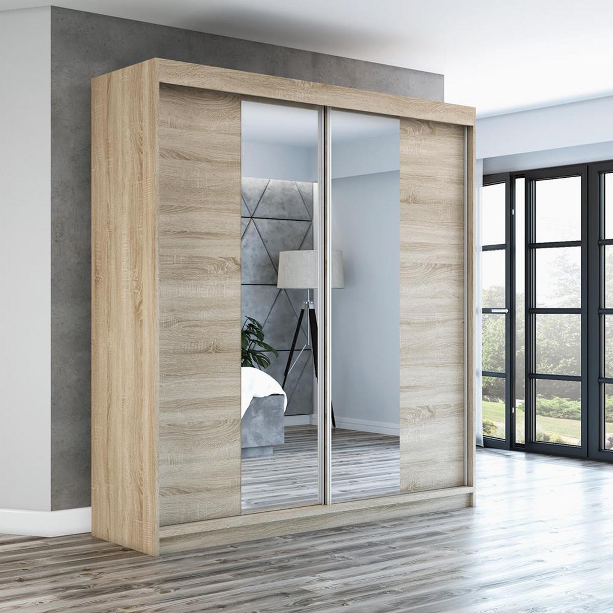 SCHWEBETÜRENSCHRANK 180 CM NEO Farbe: Sonoma / sonoma / sonoma - Braun, Holzwerkstoff (180/215/59.5cm) - A&J MöbelLand