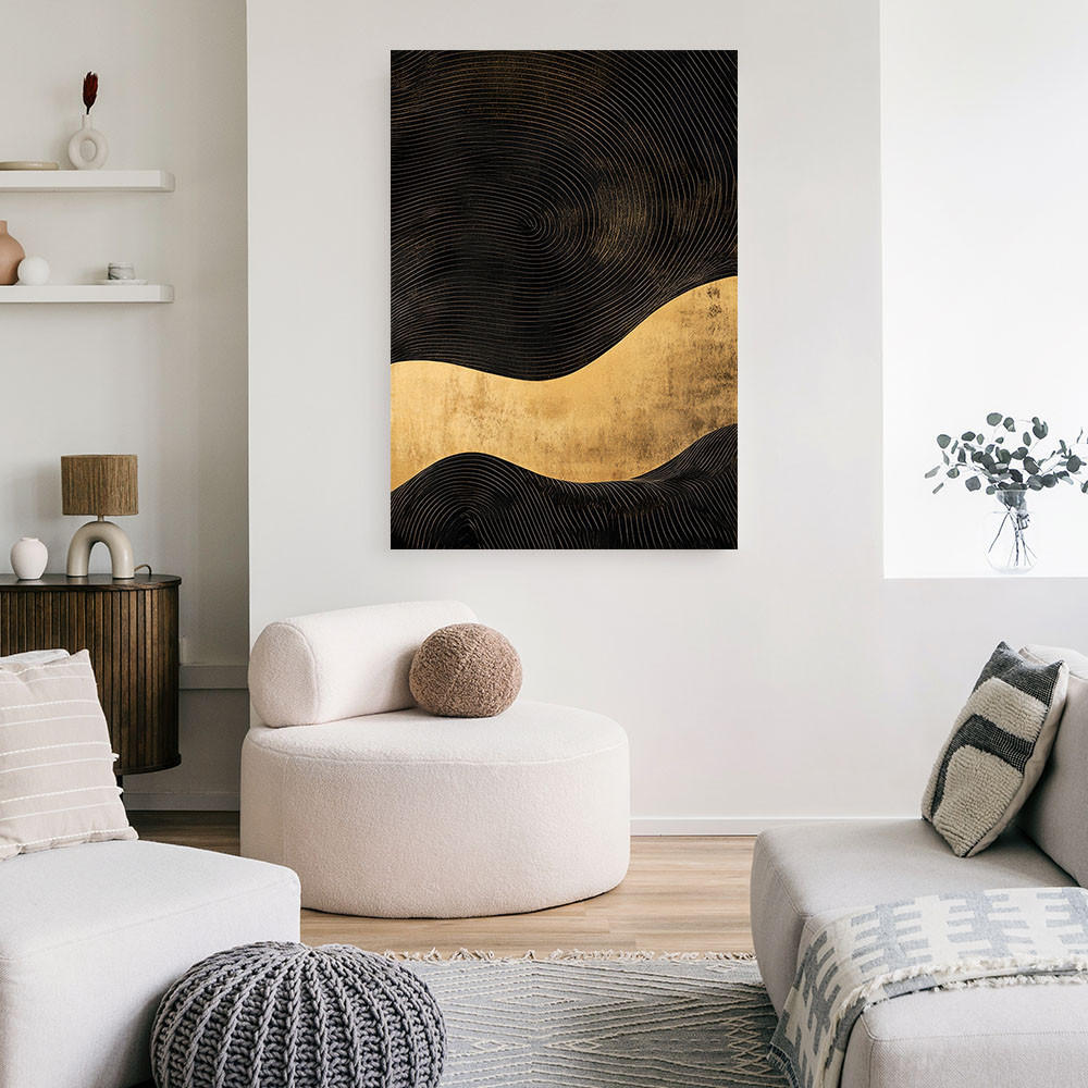 LEINWANDBILD Abstraktion Goldene Welle Glamour 80x120cm - Schwarz, Textil (80/120cm) - Feeby