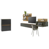 WOHNWAND grau matt, Eiche Wotan 470 cm, Schrankwand mit Sekretär - Eiche Wotan/Grau, Holzwerkstoff/Kunststoff (470/180/40cm) - Furn.Design