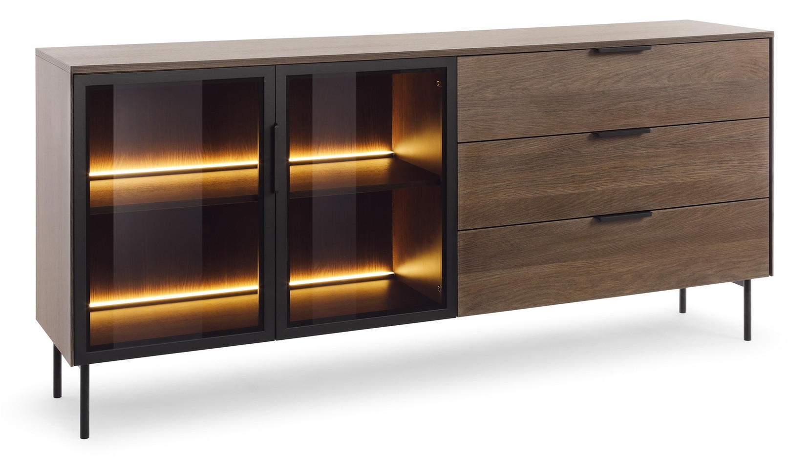 KOMMODE 182 cm Senza mit Schubladen, LED, Eiche Dunin - Eichefarben, Holz (182/82/39cm) - Emporius