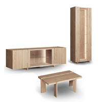 WOHNWAND Travertino 3-tlg Wildeiche Gebleicht 350 / 63 / 206cm mit Travertin Naturstein - Wildeiche/Eiche Bianco, Holz (350/206/63cm) - Feldmann-Wohnen