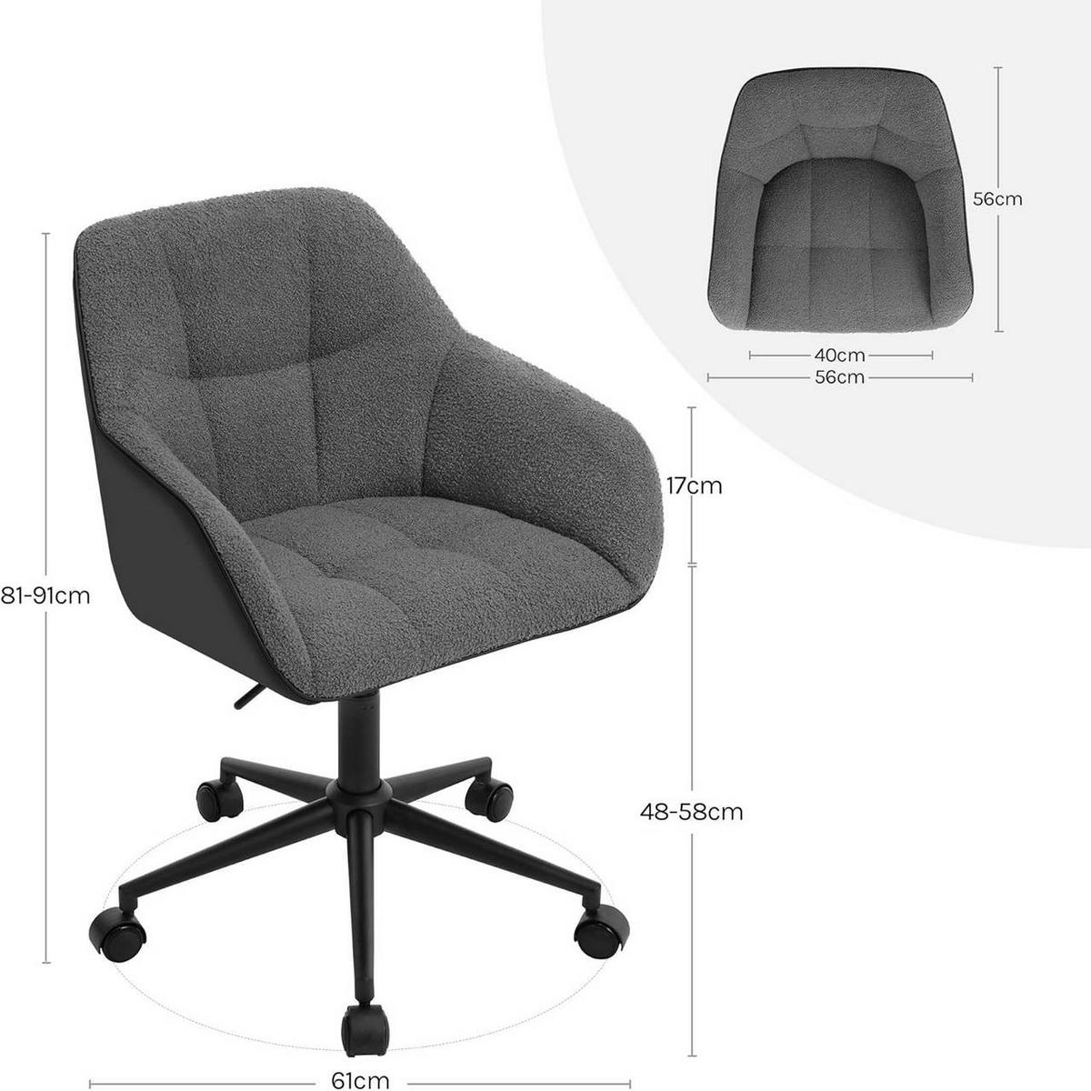 DREHSTUHL höhenverstellbar, Bouclé-Sitz, Dunkelgrau+Schwarz - Dunkelgrau/Schwarz, Kunststoff/Textil (61/81/56cm) - Woltu