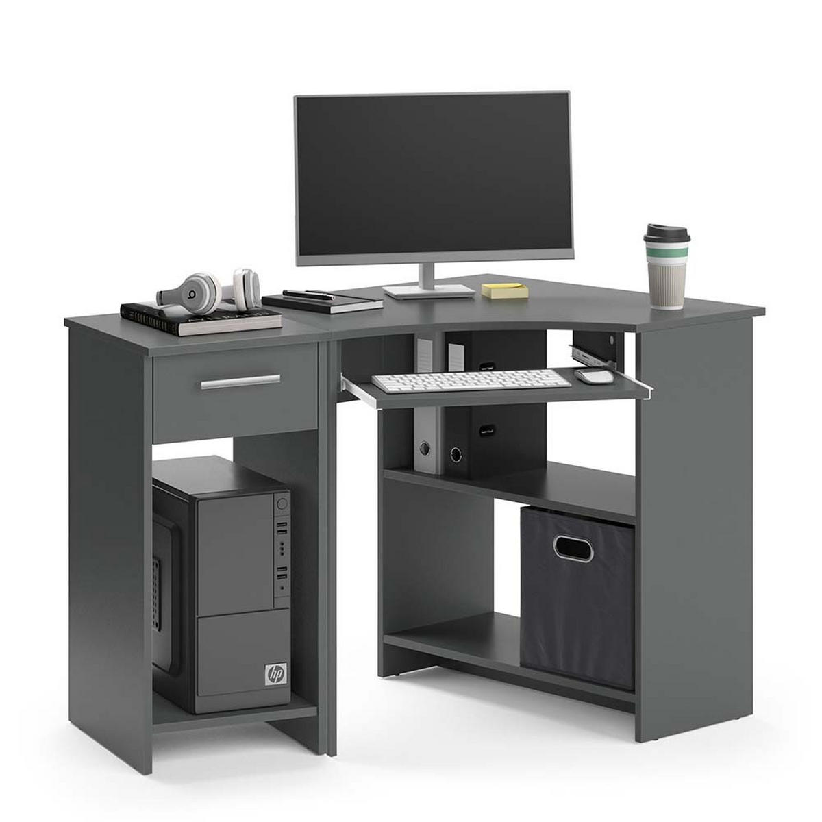 ECKSCHREIBTISCH Odin Anthrazit 83 x 76 cm Set mit PC-Schrank - Anthrazit, Holzwerkstoff (76/83/77cm) - Vicco