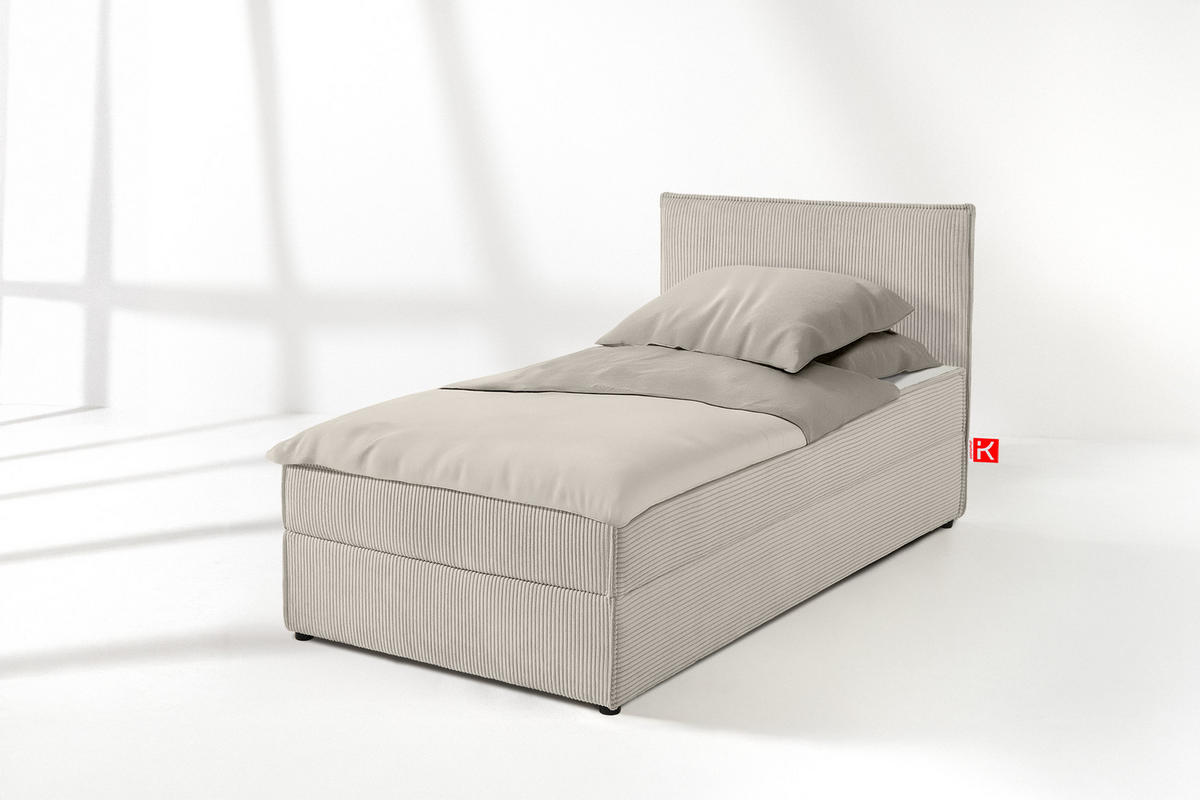 BOXSPRINGBETT ROTI Einzelbett, cremefarben - Creme/Schwarz, Holz/Holzwerkstoff (80/200cm) - KONSIMO®