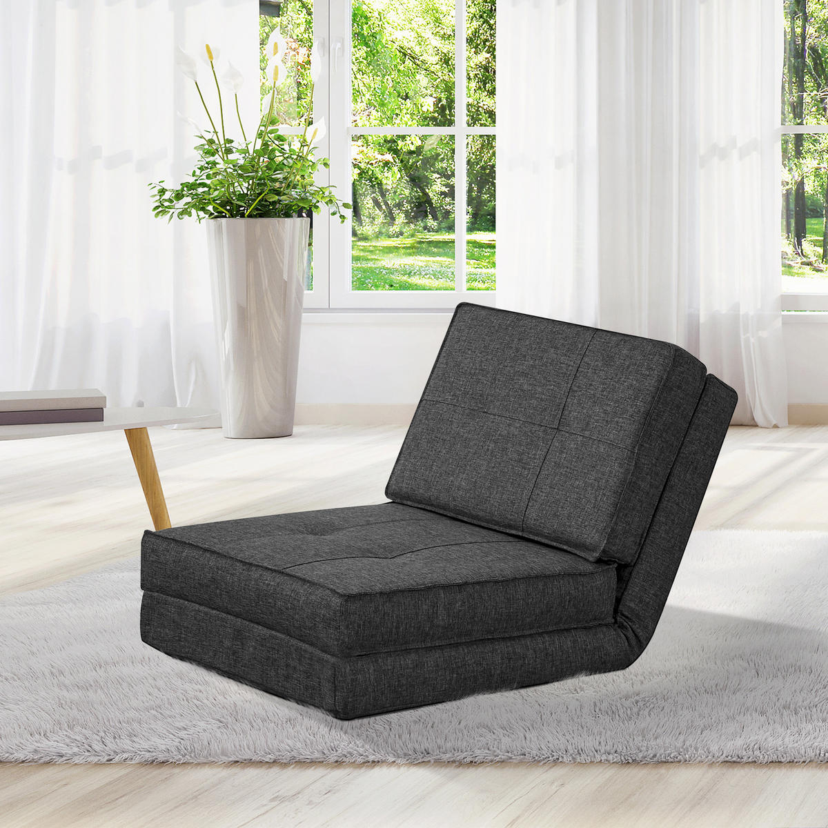 BODENSOFA klappbar Schlafsessel Bodenstuhl verstellbar Einzelsofa Dunkelgrau - Dunkelgrau, Kunststoff (61/58/73cm) - HOMCOM