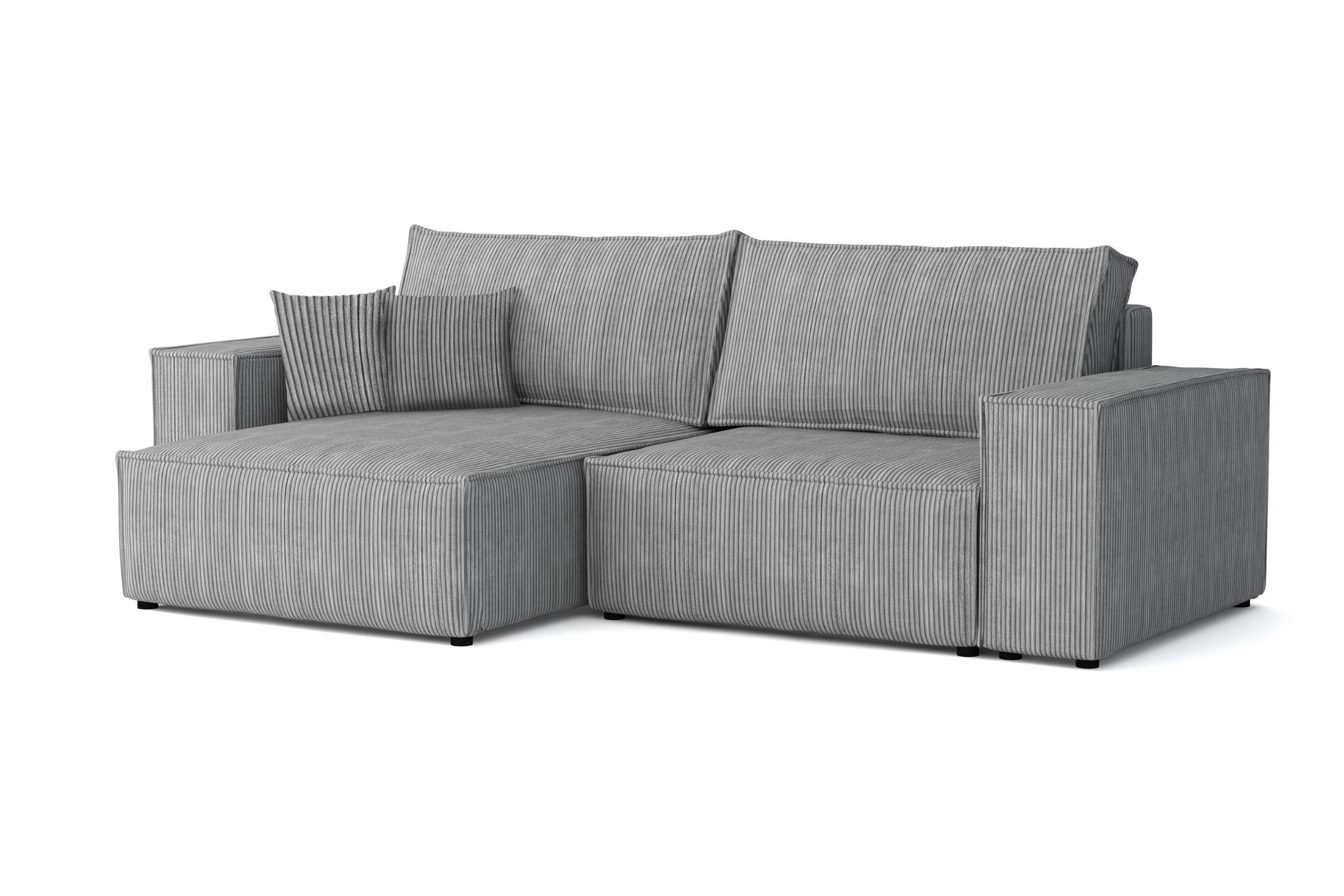 ECKSOFA MATT 255/153 cm links in Cord Hellgrau - Hellgrau/Schwarz, Holz/Holzwerkstoff (255/153cm) - Deine Möbel 24