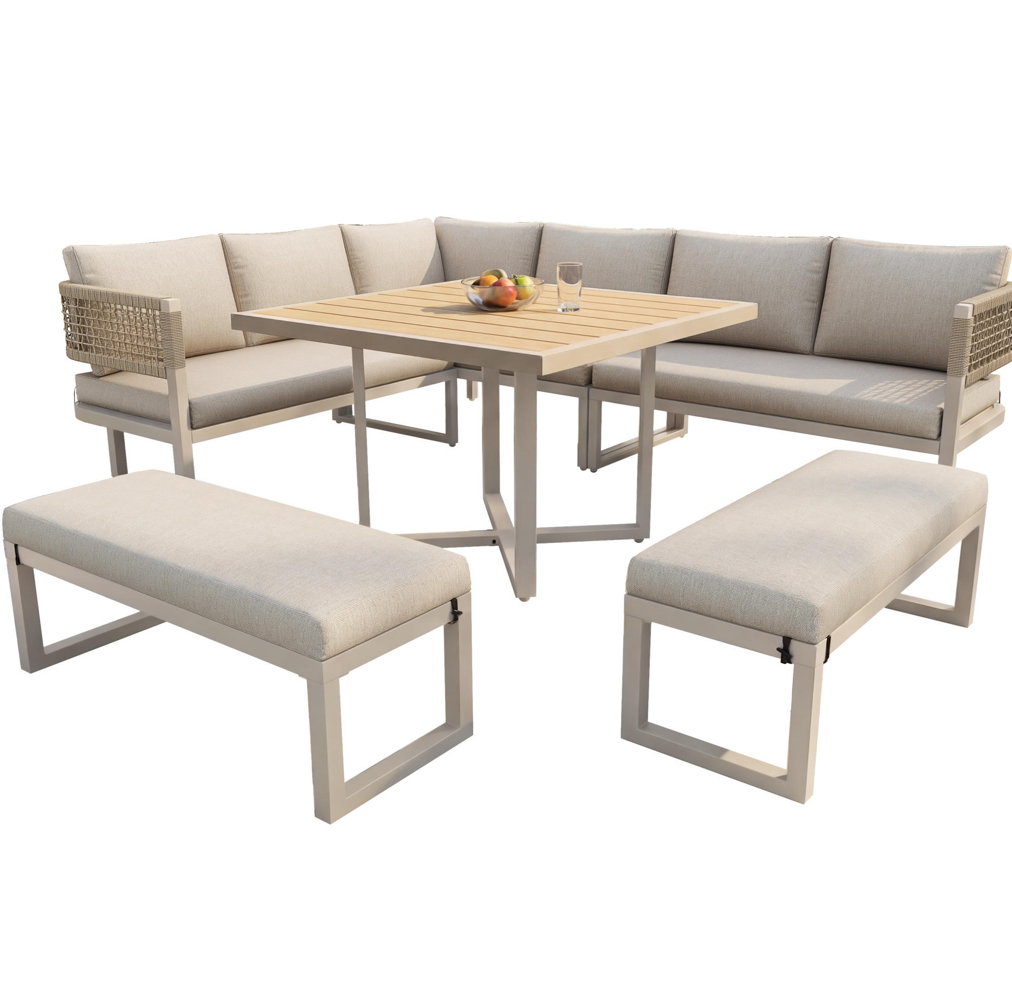 LOUNGEGARNITUR aus Metall & Kunststoffholz 110x58x78cm Beige - Beige, Metall - Modfu
