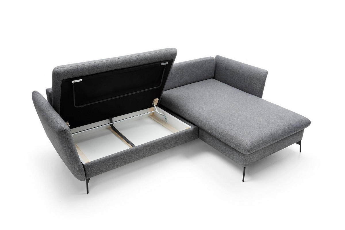 ECKSOFA FERRO Grau Geflochtener Stoff mit Schlaffunktion - Grau, Holz (258/167cm) - MASSENO