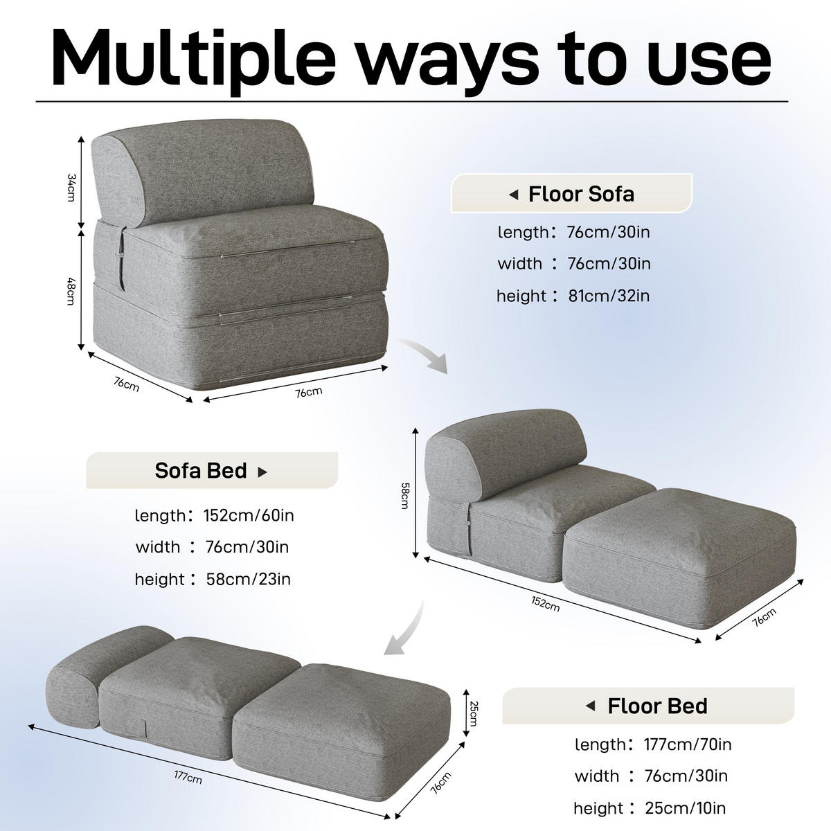 SITZSACK Faltbar Modular Leinen grau Sofa - Grau, Textil (76/82/76cm) - Vercart