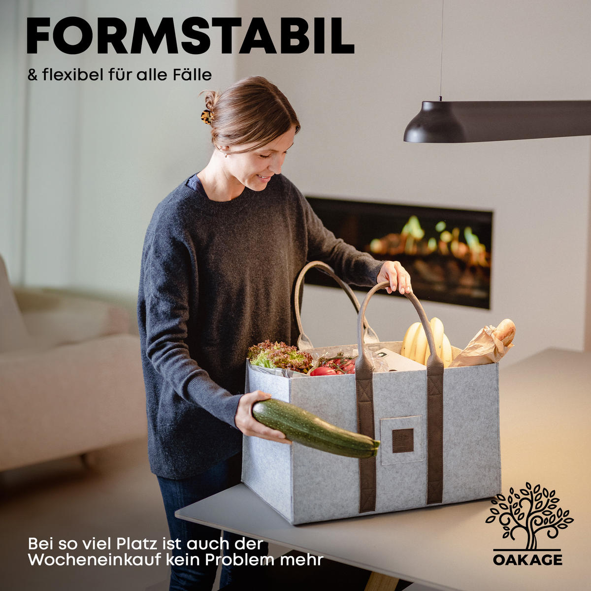 KAMINHOLZKORB SinglePack Filz 50/32/30 cm - Grau, Textil (32/30/50cm) - OAKAGE