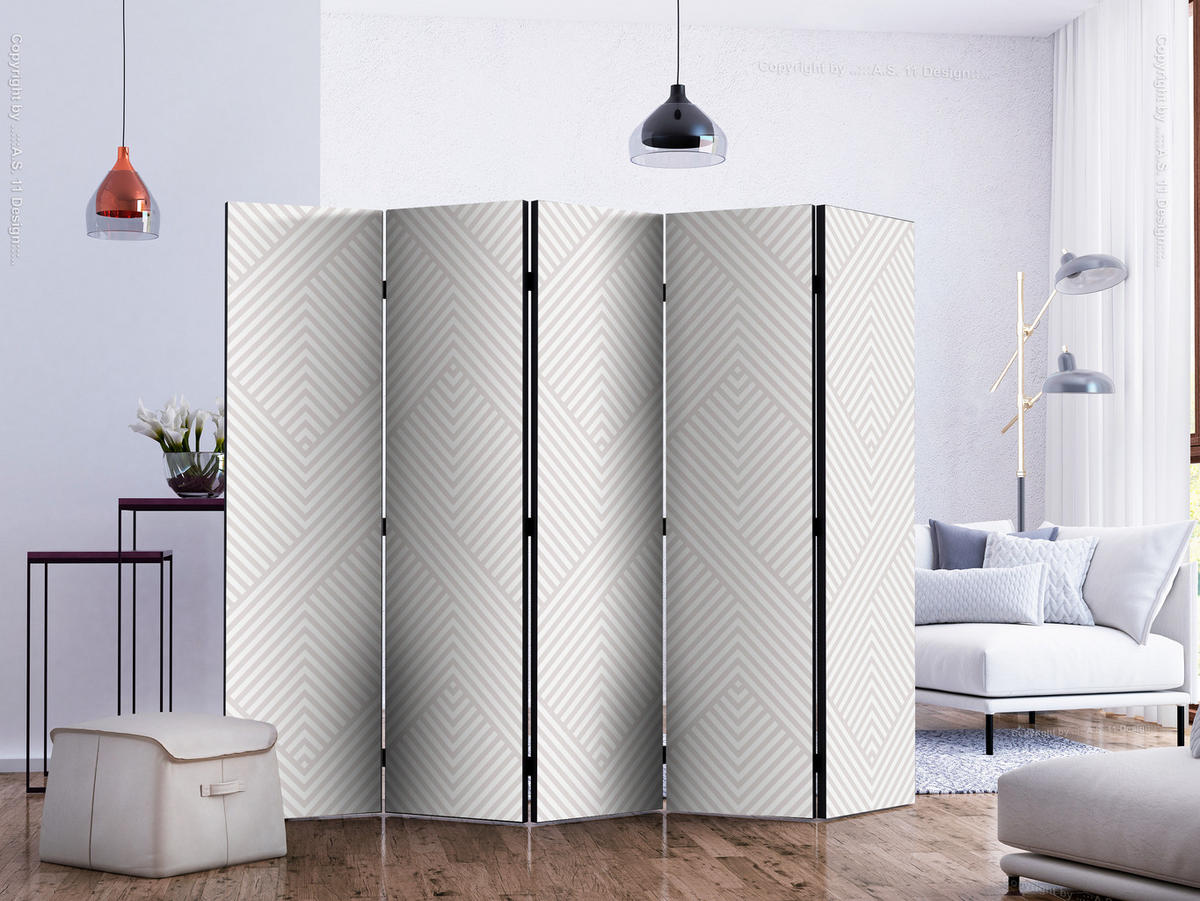 PARAVENT Einseitig Bedruckter 5-tlg 225x172 cm Geometrische Muster - Weiß, Holz/Textil (225/172/3cm) - Muralo