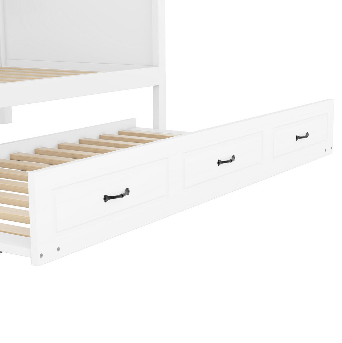 BETT 90/200 cm Weiß aus Spanplatte und MDF mit Bett, LED-Beleuchtung und Staufach - Weiß, Holzwerkstoff (90/200cm) - OKMYHOME