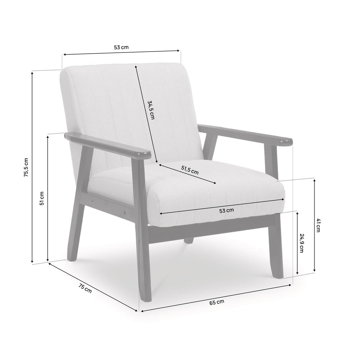 VINTAGE-HOLZSESSEL Erik aus grauem Stoff - Dunkelbraun/Hellgrau, Holz/Textil (65/75.5/75cm) - Sicaan
